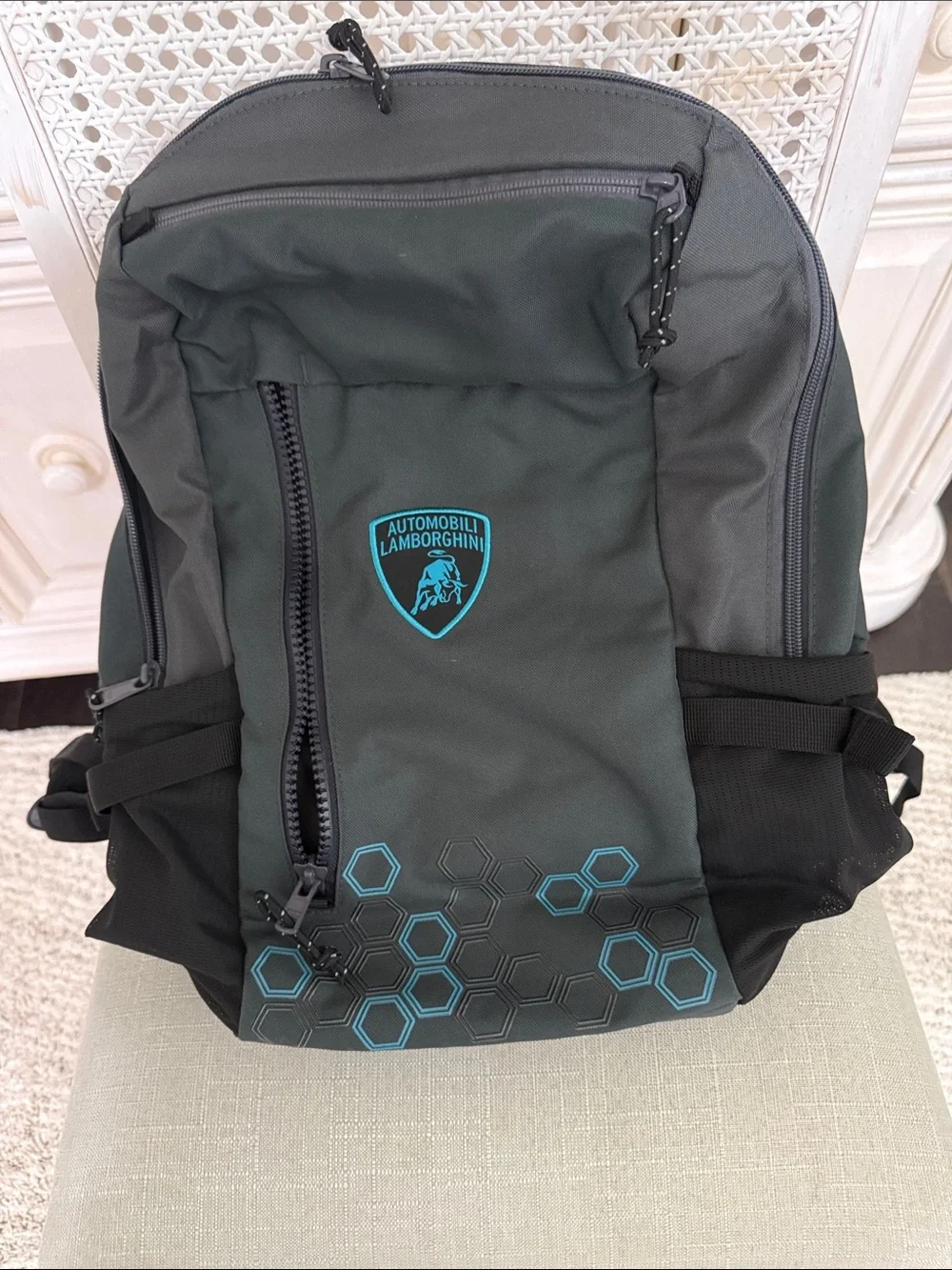 Lamborghini Dark Green Backpack with Teal Accents